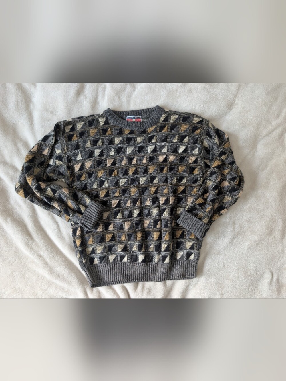 Grandpa Geometric Crewneck Sweater - Gray/Tan/Black